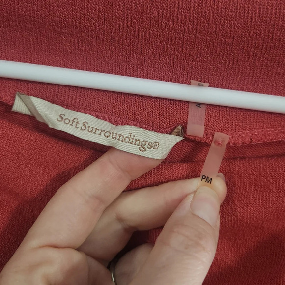 Soft Surroundings off the shoulder asymmetrical coral tunic medium petite - Picture 3 of 9